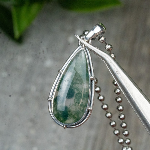 Moss Agate Sterling Silver Necklace #2
