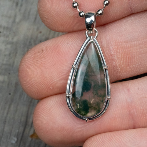 Moss Agate Sterling Silver Necklace #2