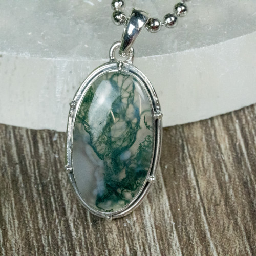 Moss Agate Sterling Silver Necklace #1