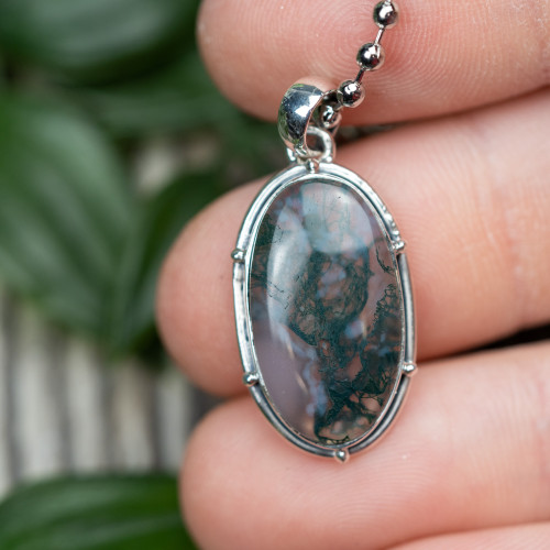 Moss Agate Sterling Silver Necklace #1