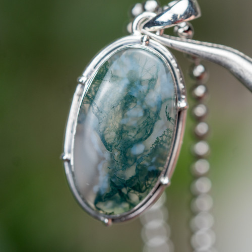 Moss Agate Sterling Silver Necklace #1