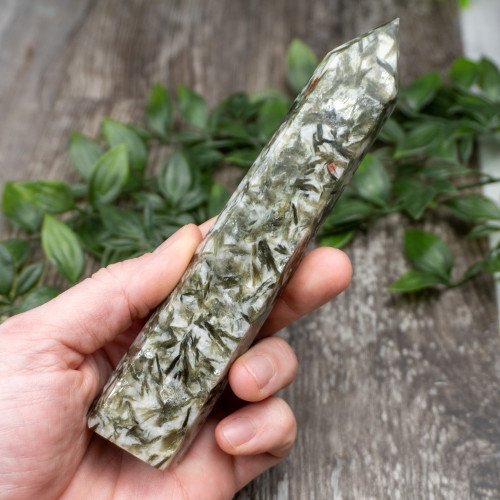 Green Mica & Garnet in Quartz Tower #4