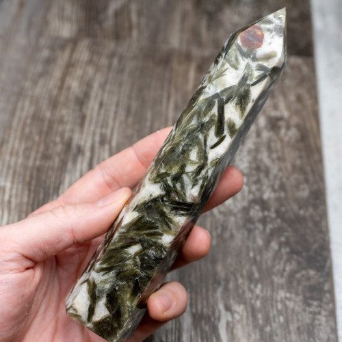 Green Mica & Garnet in Quartz Tower #3