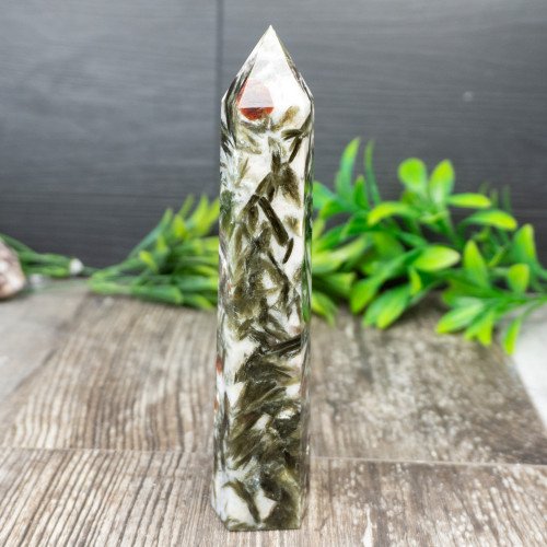 Green Mica & Garnet in Quartz Tower #3