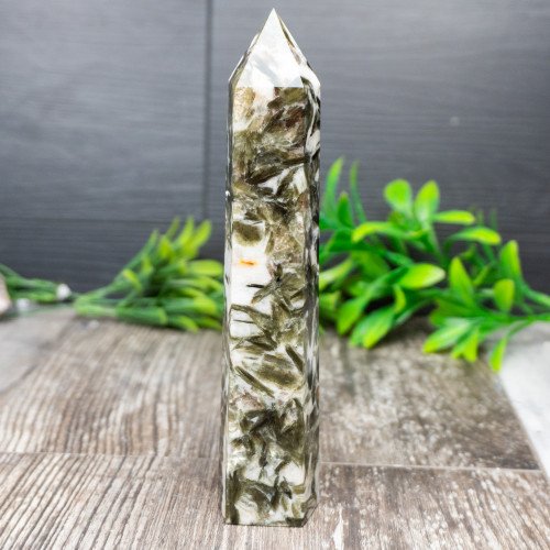 Green Mica & Garnet in Quartz Tower #3