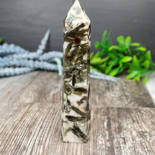 Green Mica & Garnet in Quartz Tower #1