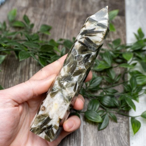 Green Mica & Garnet in Quartz Tower #1