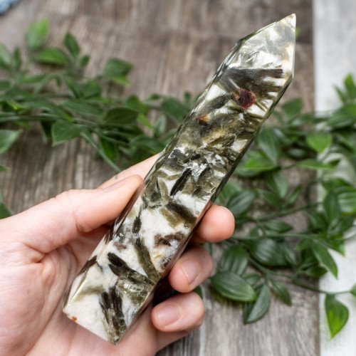 Green Mica & Garnet in Quartz Tower #1