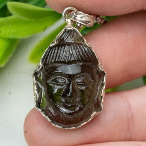 Colombianite Silver Edge Buddha Necklace #1