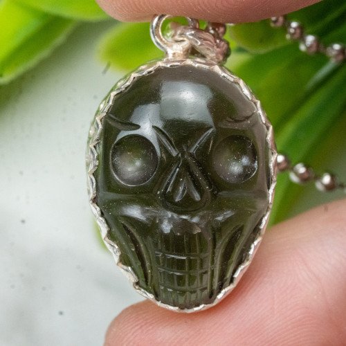 Colombianite Silver Edge Skull Necklace #3