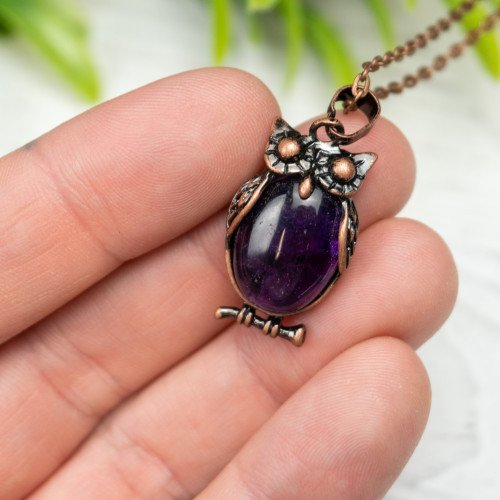 Amethyst Small Owl Pendant #1