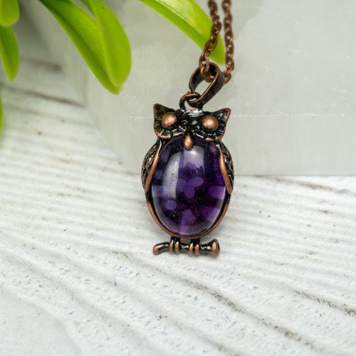Amethyst Small Owl Pendant #1