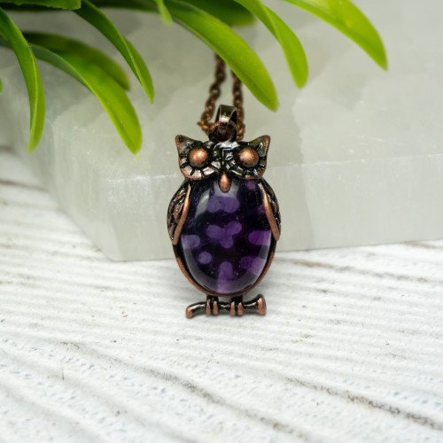 Amethyst Small Owl Pendant #1