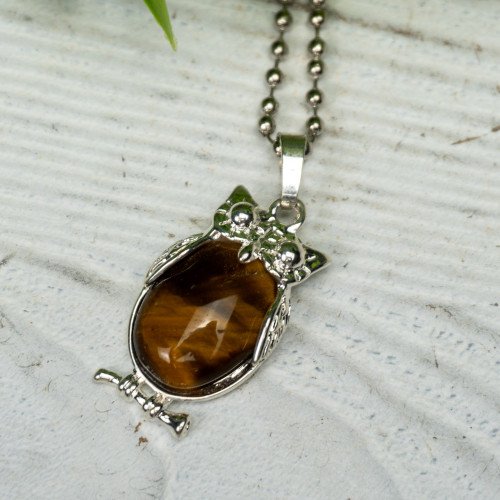 Tiger Eye Small Owl Pendant Random