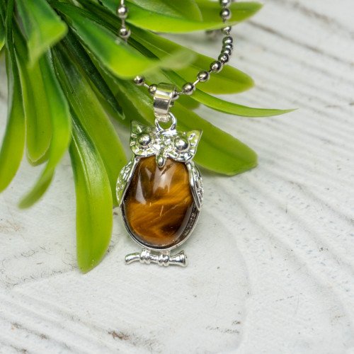Tiger Eye Small Owl Pendant Random