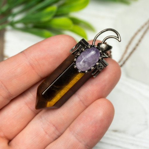 Tiger Eye and Amethyst Moon Necklace Random