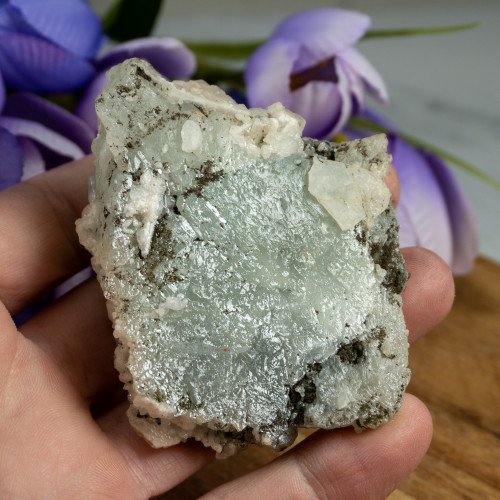 Raw Medium Datolite with Elestial Quartz and Sphalerite #1