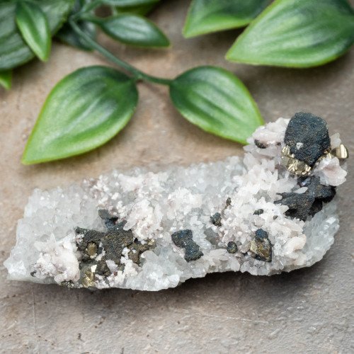 Pyrite on Druzy Quartz with Galena #4