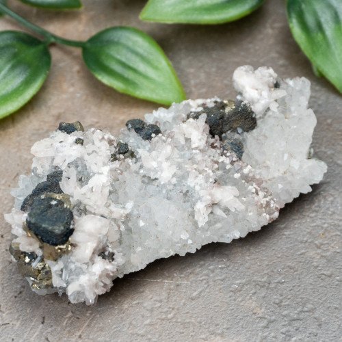 Pyrite on Druzy Quartz with Galena #4