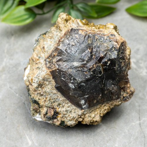 Green Garnet on Black Garnet with UV Reactive Mangano Calcite #1