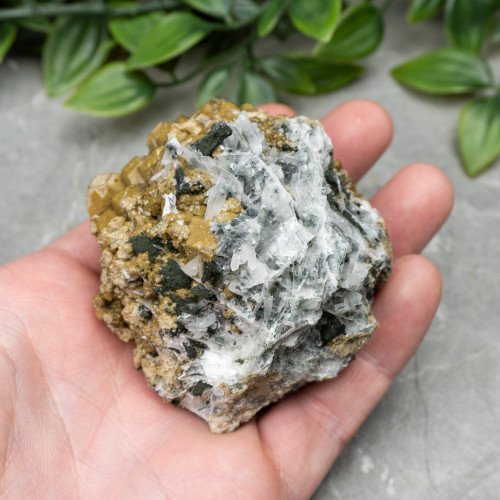 Green Garnet on Black Garnet with UV Reactive Mangano Calcite #1