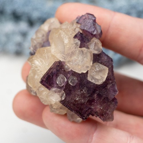 Calcite on Purple Fluorite Cube #1