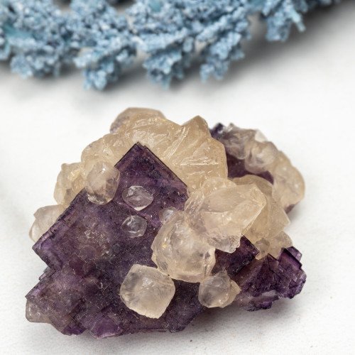 Calcite on Purple Fluorite Cube #1