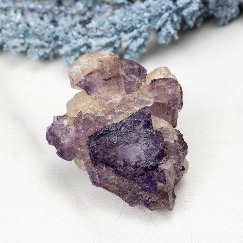 Calcite on Purple Fluorite Cube #1