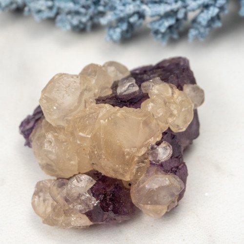 Calcite on Purple Fluorite Cube #1