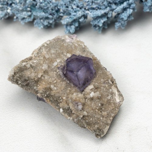 Purple Fluorite Cube on Druzy Quartz #1