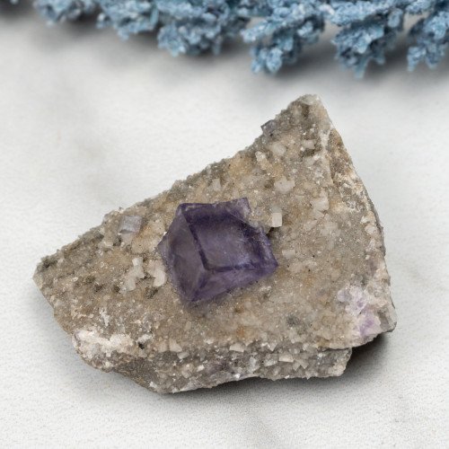 Purple Fluorite Cube on Druzy Quartz #1