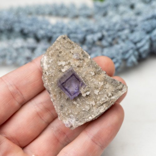 Purple Fluorite Cube on Druzy Quartz #1