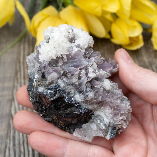 Amethyst with Calcite on Galena #1