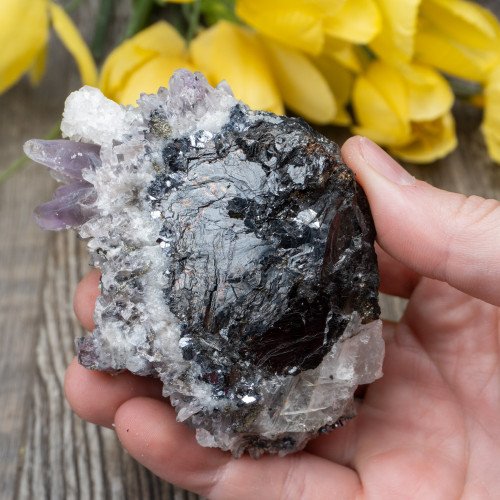 Amethyst with Calcite on Galena #1