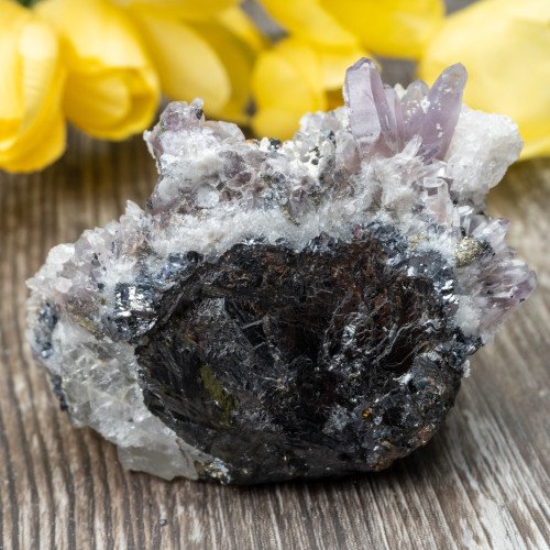 Amethyst with Calcite on Galena #1