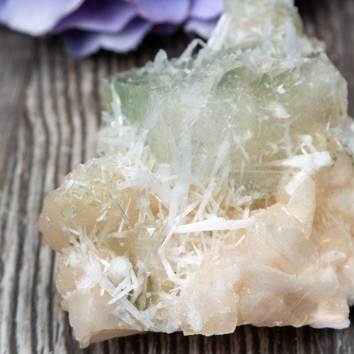 Green Apophyllite with Scolecite and Stilbite #15