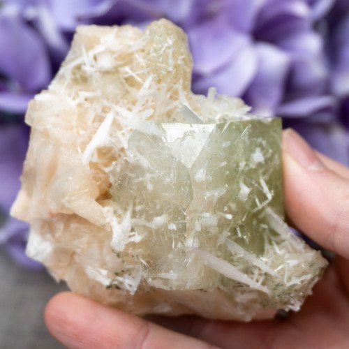 Green Apophyllite with Scolecite and Stilbite #15