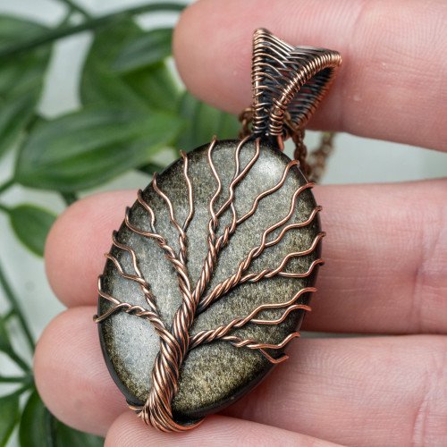 Golden Sheen Obsidian Tree of Life Necklace #1