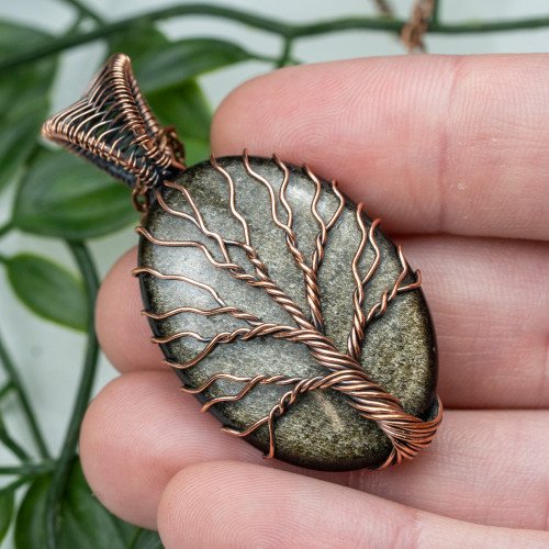 Golden Sheen Obsidian Tree of Life Necklace #1