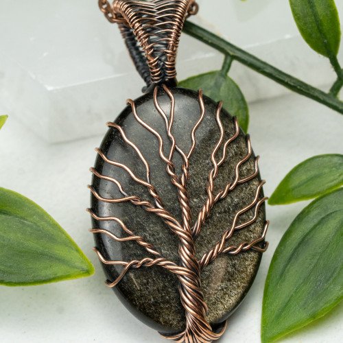 Golden Sheen Obsidian Tree of Life Necklace #1