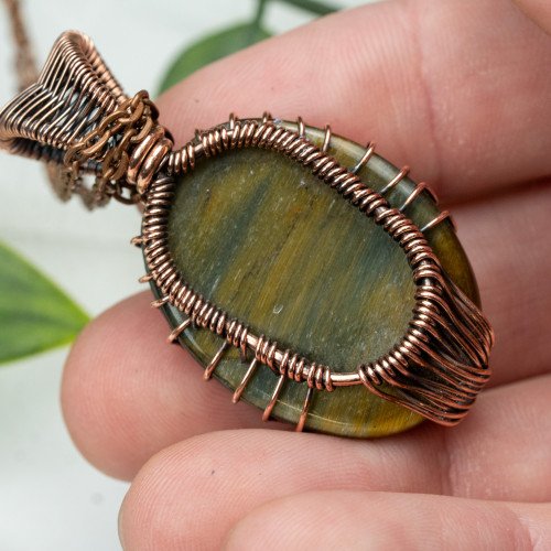 Blue & Gold Tiger Eye Tree of Life Necklace #1