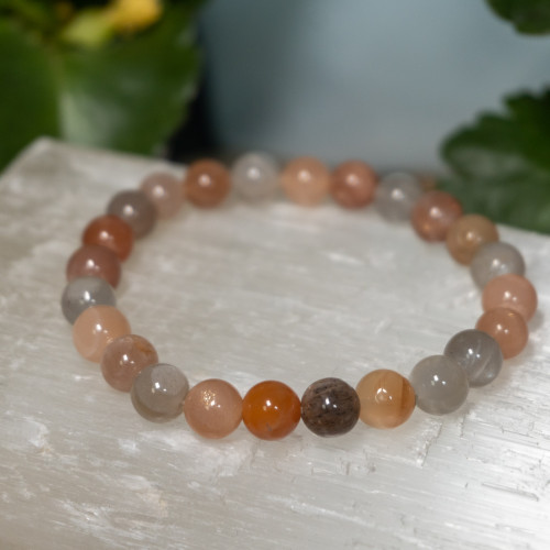 Peach and Grey Moonstone Bracelet