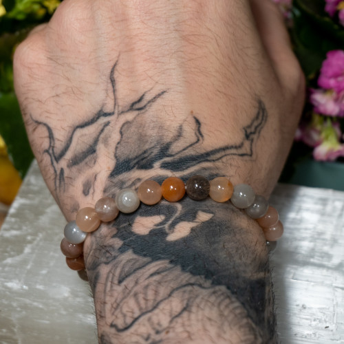 Peach and Grey Moonstone Bracelet