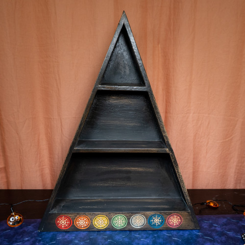 Chakra Pyramid Wooden Crystal Shelf