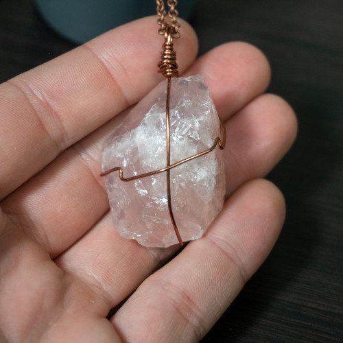 Raw Rose Quartz Necklace #1