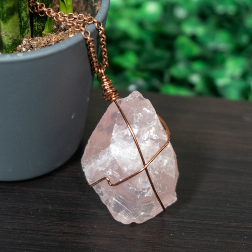 Raw Rose Quartz Necklace #1