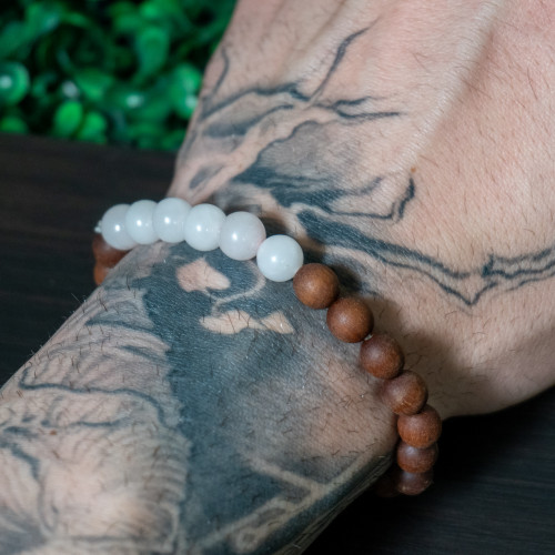 Rose Quartz and Wood Bracelet